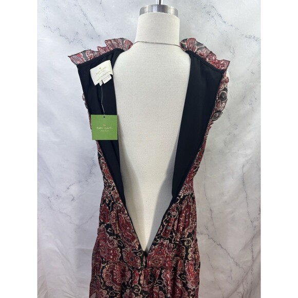 Kate Spade So Foxy Pleated Dress Silk Blend Red Metallic Medallion 6 boho Tierd - Picture 8 of 16